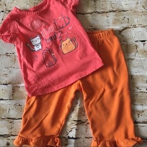 Size 12mth cat tee with ruffle pants, VGUC
